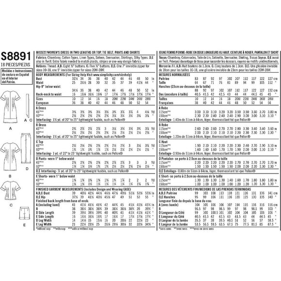 Simplicity Sewing Pattern 8891 10144 Dress Pants Shorts Top Size 10-18 - Picture 2 of 7
